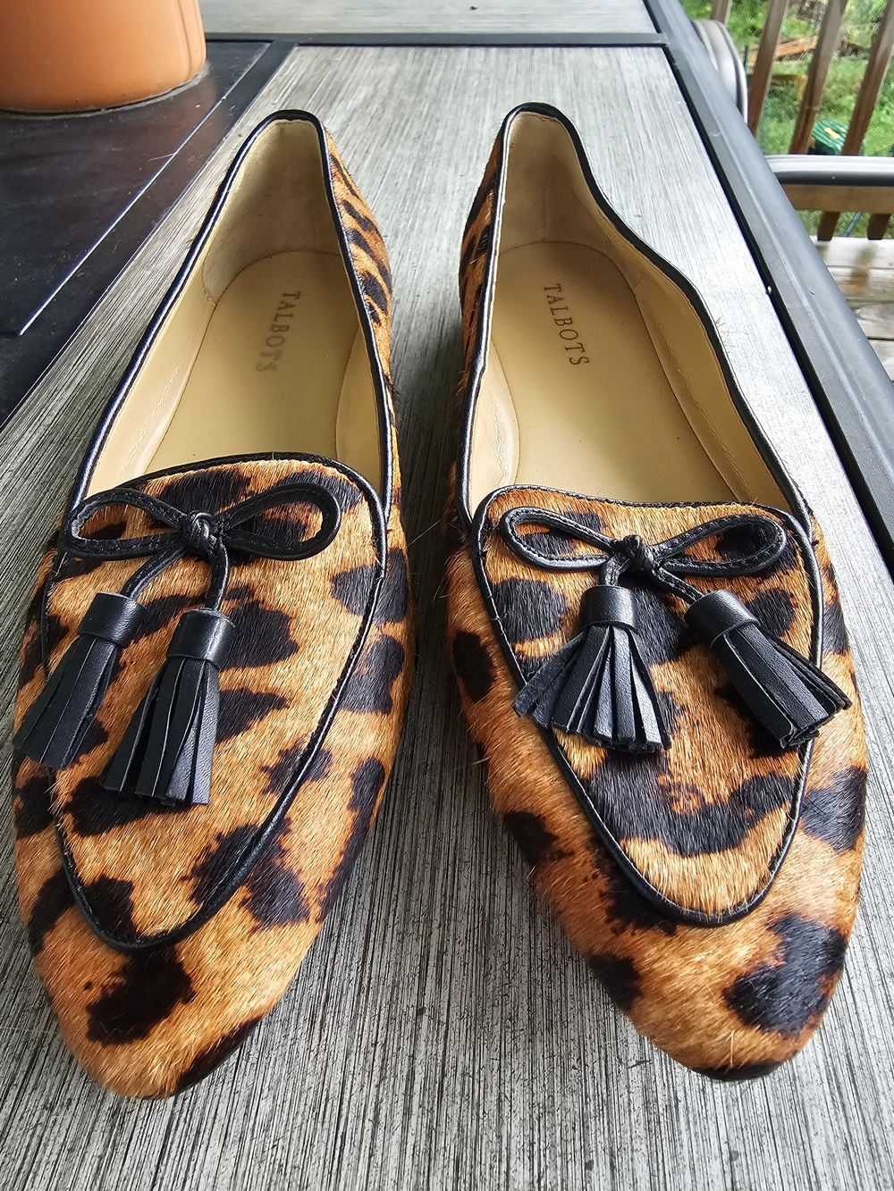 Talbots Francesca Leopard Calf Hair Tassel Driving Loafer Flats - Size 8M